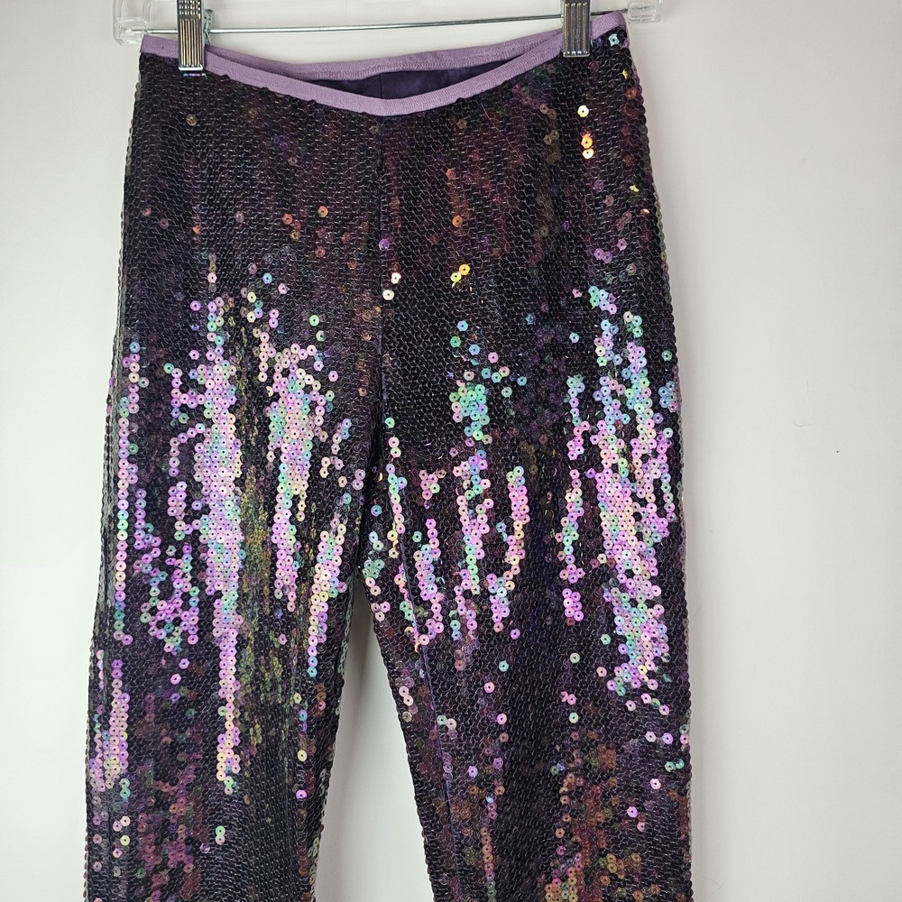 Rebecca Taylor Sequins Pants Womens 4 Purple Pull On Party Event Glam Formal - Picture 4 of 10